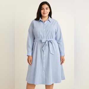 Signature Collection‎ Nautical Blue White Striped Shirt Dress 1X Coastal